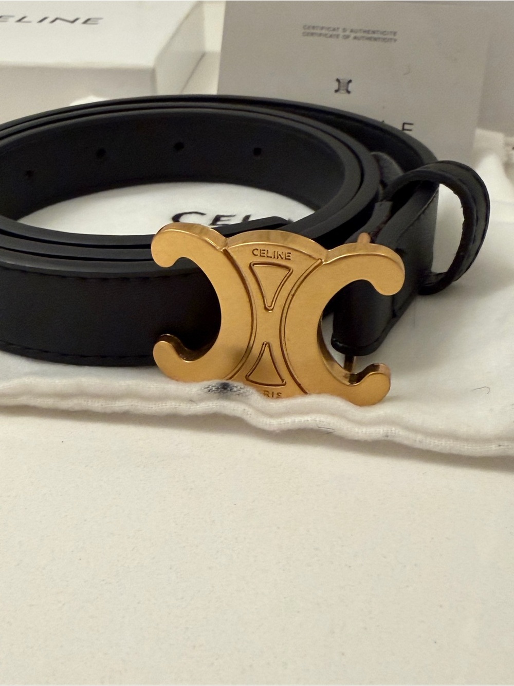 Celine Black Leather Belt with Gold Double C Buckle - Picture 10 of 11